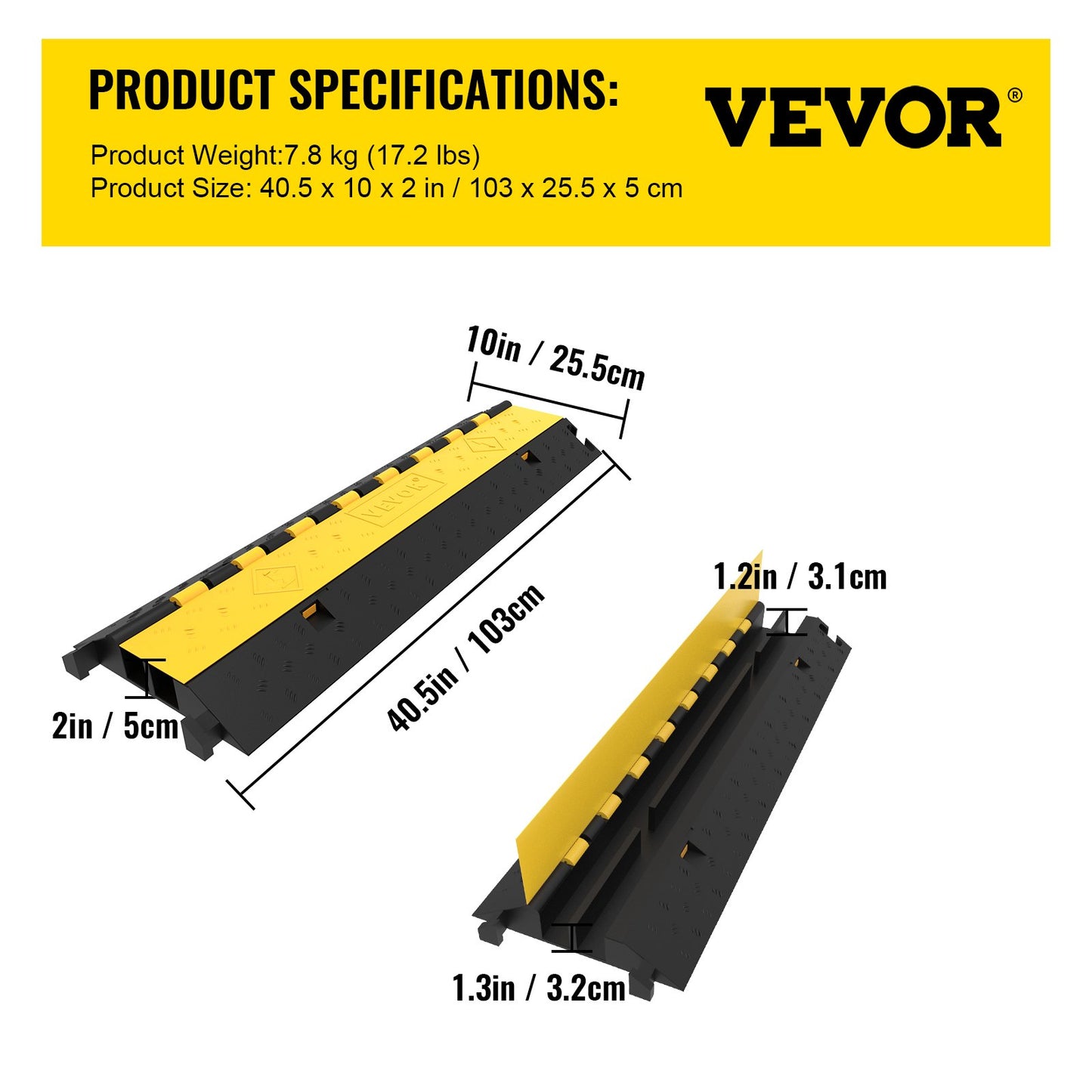 4-pack gummikabelskydd för ramper, 103x25,5x5 cm, 2-kanals kraftig 66000lbs lastkapacitet, kabelkabelskydd, ramp, farthinder, uppfartsslang, kabelrampskydd