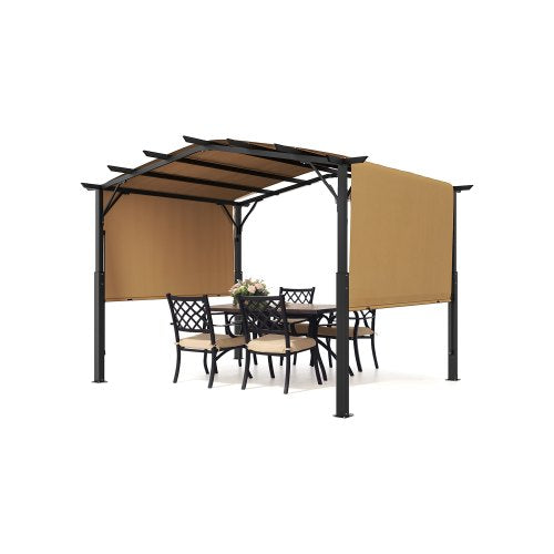 10 x 10 fot utomhuspergola, metallpergola med välvd topp, infällbar pergola med solskydd, stor uteplatspaviljong, kraftig trädgårdspergola för altan, bakgård, veranda, pool