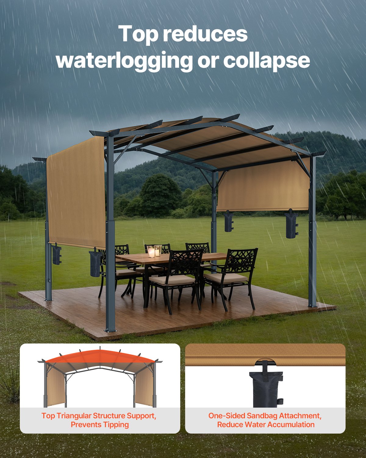 10 x 10 fot utomhuspergola, metallpergola med välvd topp, infällbar pergola med solskydd, stor uteplatspaviljong, kraftig trädgårdspergola för altan, bakgård, veranda, pool