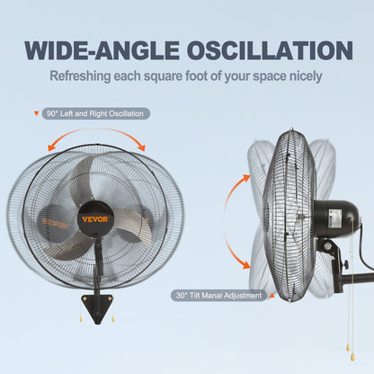 Wall Fan, 17.5 inch Wall Fan 4000 CFM, 3 Speeds, Residential and Commercial Fan for Cooling Warehouses, Greenhouses, Workshops, Patios and Basements, Black
