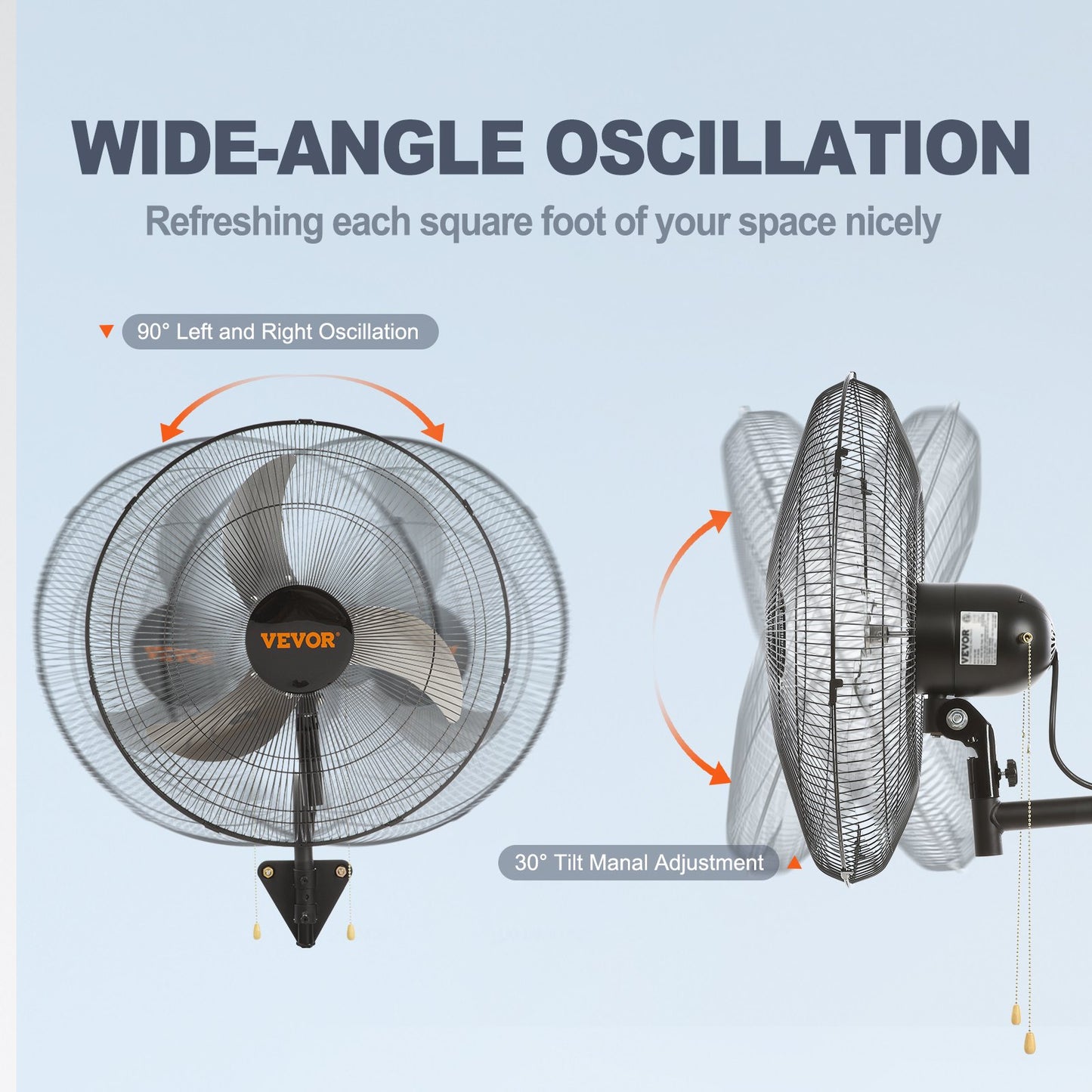 Wall Fan, 19 inch Oscillating Wall Fan, 4650 CFM, 3 Speeds, Commercial or Residential Fan for Cooling Warehouse, Greenhouse, Workshop, Patio, Basement, Black