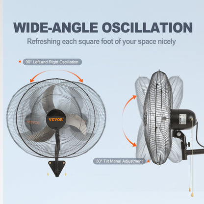 Wall Fan, 19 inch Oscillating Wall Fan, 4650 CFM, 3 Speeds, Commercial or Residential Fan for Cooling Warehouse, Greenhouse, Workshop, Patio, Basement, Black