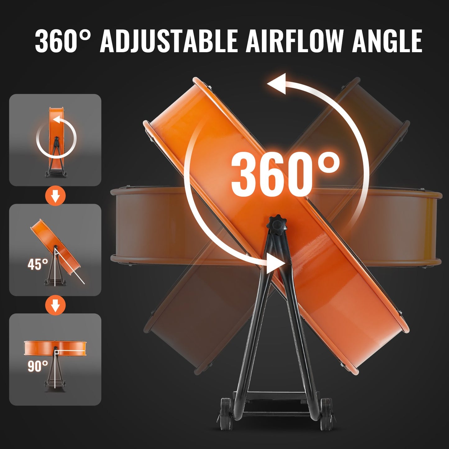 Drum Fan, 24 Inch High Velocity Industrial Shop Fan, Heavy Duty Commercial Use 3-Speed 8600CFM, 360°Adjustable Tilting,0-2h Timer Industrial Floor Fan for Warehouse,Workshop,Factory, Basement