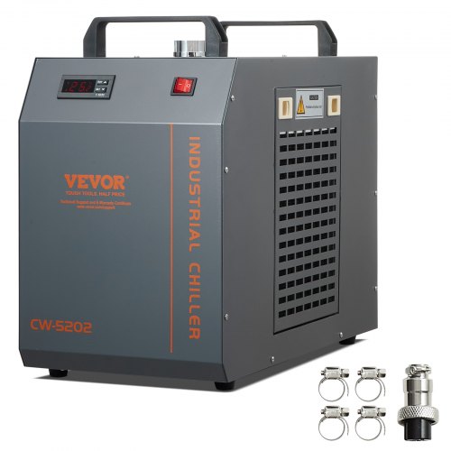 Industriell vattenkylare, CW-5202, industriellt vattenkylningssystem med inbyggd kompressor, 7 liters vattentankkapacitet, 18 l/min max flödeshastighet, för CO2-lasergraveringsmaskin, kylmaskin