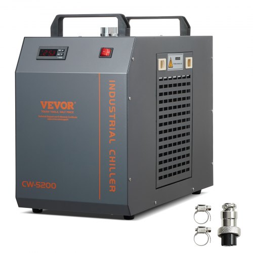 Industriell vattenkylare, CW-5202, industriellt vattenkylningssystem med inbyggd kompressor, 7 liters vattentankkapacitet, 18 l/min max flödeshastighet, för CO2-lasergraveringsmaskin, kylmaskin