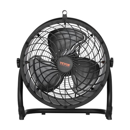 Golvfläkt, 3 hastigheter, hög hastighet, kraftig 14-tums industrifläkt, 2520 CFM, 360° justerbar lutning, 23,62 ft/s luftflöde, stor metallfläkt, för hem, gym, kontor, garage, kommersiell butik och sovrum