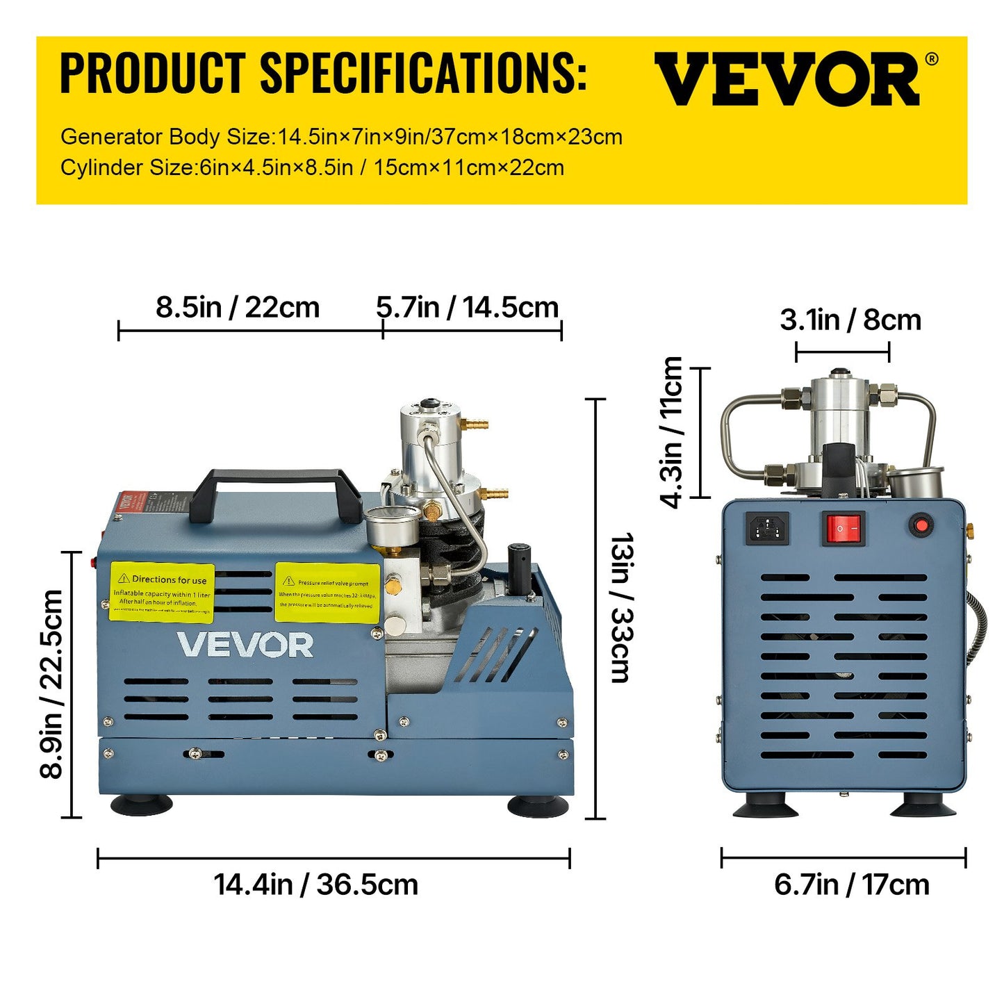 Högtryckskompressor, 4500PSI/30MPA/300BAR högtrycksluftkompressor, 1800W 220V manuellt stoppluftgevärskompressor Lämplig för paintballluftgevär, PCP-gevär, luftpistol, dykflaska