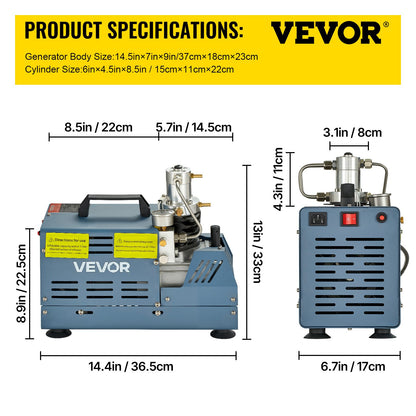 Högtryckskompressor, 4500PSI/30MPA/300BAR högtrycksluftkompressor, 1800W 220V manuellt stoppluftgevärskompressor Lämplig för paintballluftgevär, PCP-gevär, luftpistol, dykflaska
