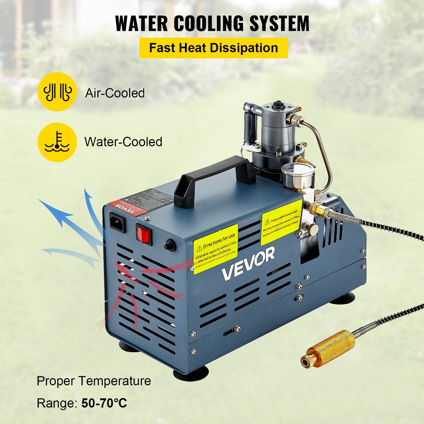 Högtryckskompressor, 4500PSI/30MPA högtrycksluftkompressor, 1800W 220V automatisk tryckavlastande luftgevärskompressor Lämplig för paintballluftgevär, PCP-gevär, dykflaska