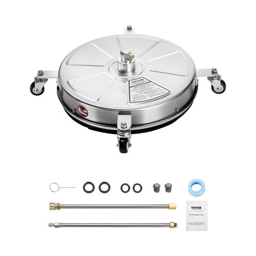 18" högtryckstvättsrengöring för ytor, högtryckstvättstillbehör i rostfritt stål med 4 hjul, 4000 max. psi, 1/4 snabbkoppling, 2 sprutmunstycken, 2 förlängda skaft för betong, uteplats, däck