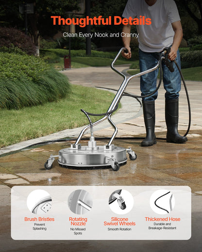 21" Pressure Washer Surface Cleaner, Stainless Steel Pressure Washer Attachments with 4 Wheels, 4500 Max PSI, 3/8 Quick Connector, 2 Spray Nozzles, Dual Handle, for Concrete, Patio, Sidewalk