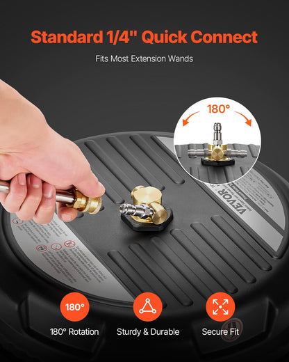 15" Pressure Washer Surface Cleaner, Plastic Pressure Washer Attachments with 4 Wheels, 4000 Max PSI, 1/4 Quick Connector, 2 Spray Nozzles, 2 Extended Wands for Driveway, Sidewalk, Patio, Deck