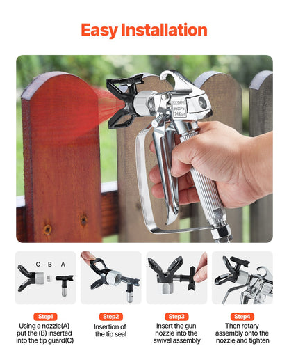 Airless Paint Spray Gun, 3600PSI High Pressure Airless Paint Sprayer Gun with 517 Tip, Swivel Joint Airless Spray Gun Kit with Filters, Cleaning Needle and Brush, for Airless Spraying Machine