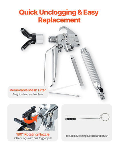 Airless Paint Spray Gun, 3600PSI High Pressure Airless Paint Sprayer Gun with 517 Tip, Swivel Joint Airless Spray Gun Kit with Filters, Cleaning Needle and Brush, for Airless Spraying Machine