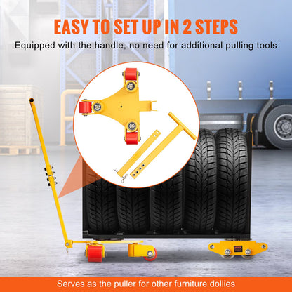 Maskinskridvagn, 6614 LBS/3T industriell maskinflyttvagn med handtag, maskinflyttskridsko i kolstål med 3 360° svängbara PU-hjul, 360° roterande halkfri kåpa för lager, verkstad