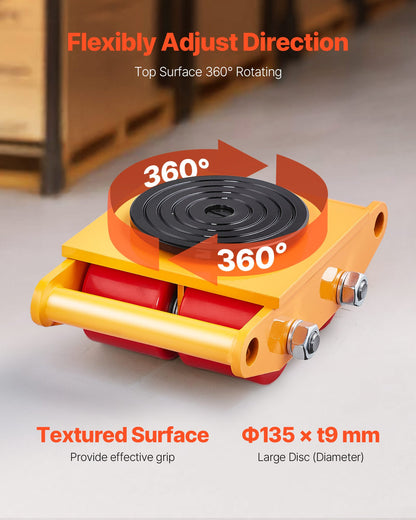 Maskinskridskovagn, 13 200 LBS/6T industriell maskinflytt, kraftig maskinflyttskridsko i kolstål med 4 PU-hjul och 360° roterande halkfritt lock för lager, verkstad, fabrik