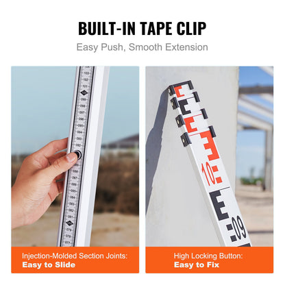 Aluminiummätstång, 4M metrisk teleskopmätstång, dubbelsidig skala i CM/MM avvägningsstång, aluminiumlegeringsmätstång med vattenpass och bärväska för mätning av hus, väggar, golv