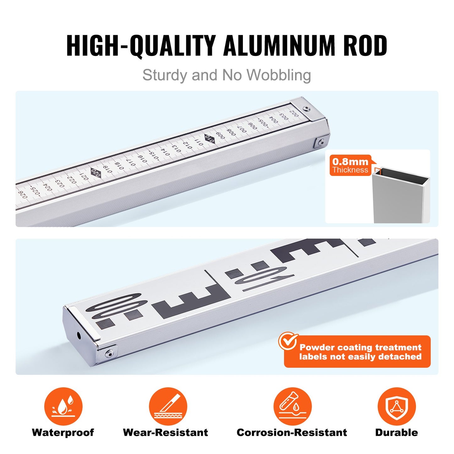 Aluminiummätstång, 5M metrisk teleskopmätstång, dubbelsidig skala i CM/MM avvägningsstång, aluminiumlegeringsmätstång med vattenpass och bärväska för mätning av hus, väggar, golv
