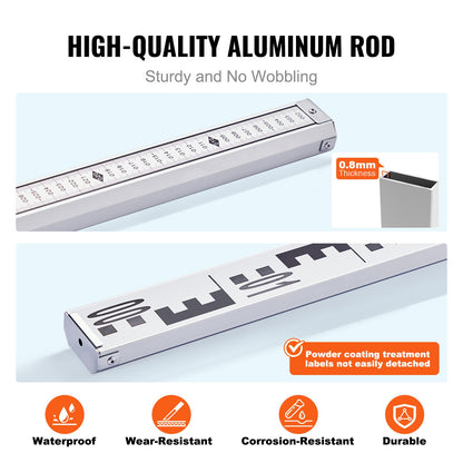 Aluminiummätstång, 5M metrisk teleskopmätstång, dubbelsidig skala i CM/MM avvägningsstång, aluminiumlegeringsmätstång med vattenpass och bärväska för mätning av hus, väggar, golv
