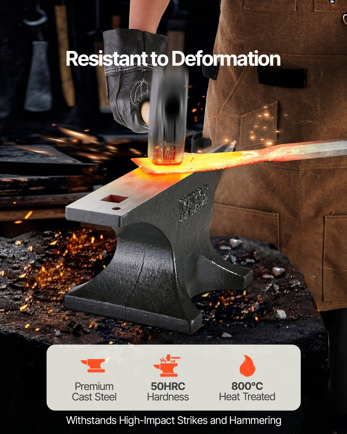 Enkelhornsstäd, 22,5 kg städ i gjutstål, höghård robust rundhornsstäd för smeder, med stor bänkskiva och stabil bas, metallbearbetningsverktyg för metallbockning, formning, vridning