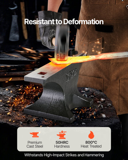Enkelhornsstäd, 22,5 kg städ i gjutstål, höghård robust rundhornsstäd för smeder, med stor bänkskiva och stabil bas, metallbearbetningsverktyg för metallbockning, formning, vridning