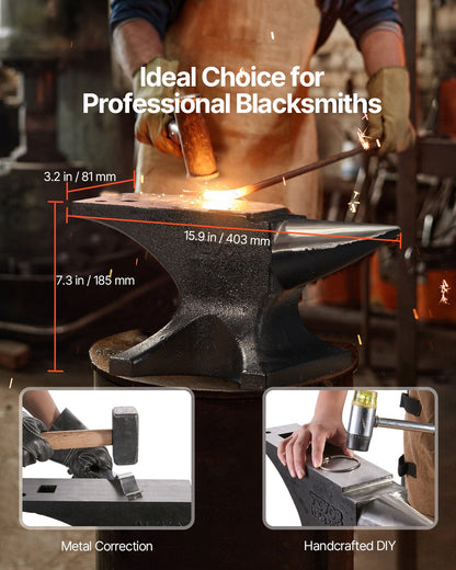 Enkelhornsstäd, 22,5 kg städ i gjutstål, höghård robust rundhornsstäd för smeder, med stor bänkskiva och stabil bas, metallbearbetningsverktyg för metallbockning, formning, vridning