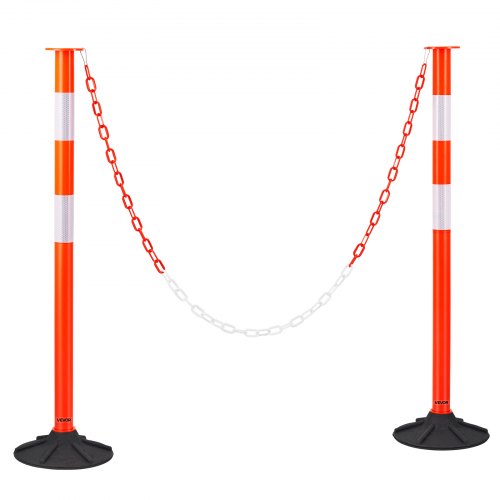 2-pack trafikavgränsningsstolpar, 871 mm trafiksäkerhetskoner med viktad bas, reflexremsor och kedja, kraftiga avgränsningsstolpar för byggarbetsplatser, parkeringsplatser, trängselkontroll, röd