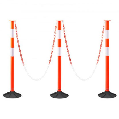 3-pack trafikavgränsningsstolpar, 871 mm trafiksäkerhetskoner med viktad bas, reflexremsor och kedja, kraftiga avgränsningsstolpar för byggarbetsplatser, parkeringsplatser, trängselkontroll, röd