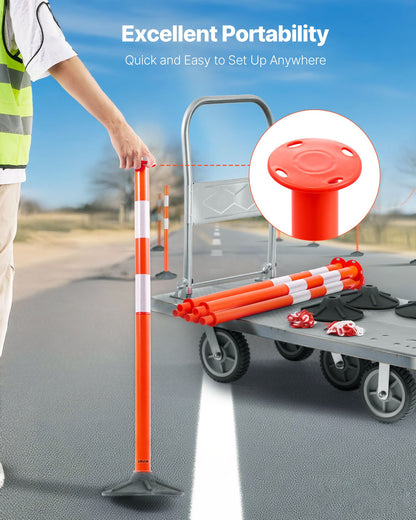 3-pack trafikavgränsningsstolpar, 871 mm trafiksäkerhetskoner med viktad bas, reflexremsor och kedja, kraftiga avgränsningsstolpar för byggarbetsplatser, parkeringsplatser, trängselkontroll, röd