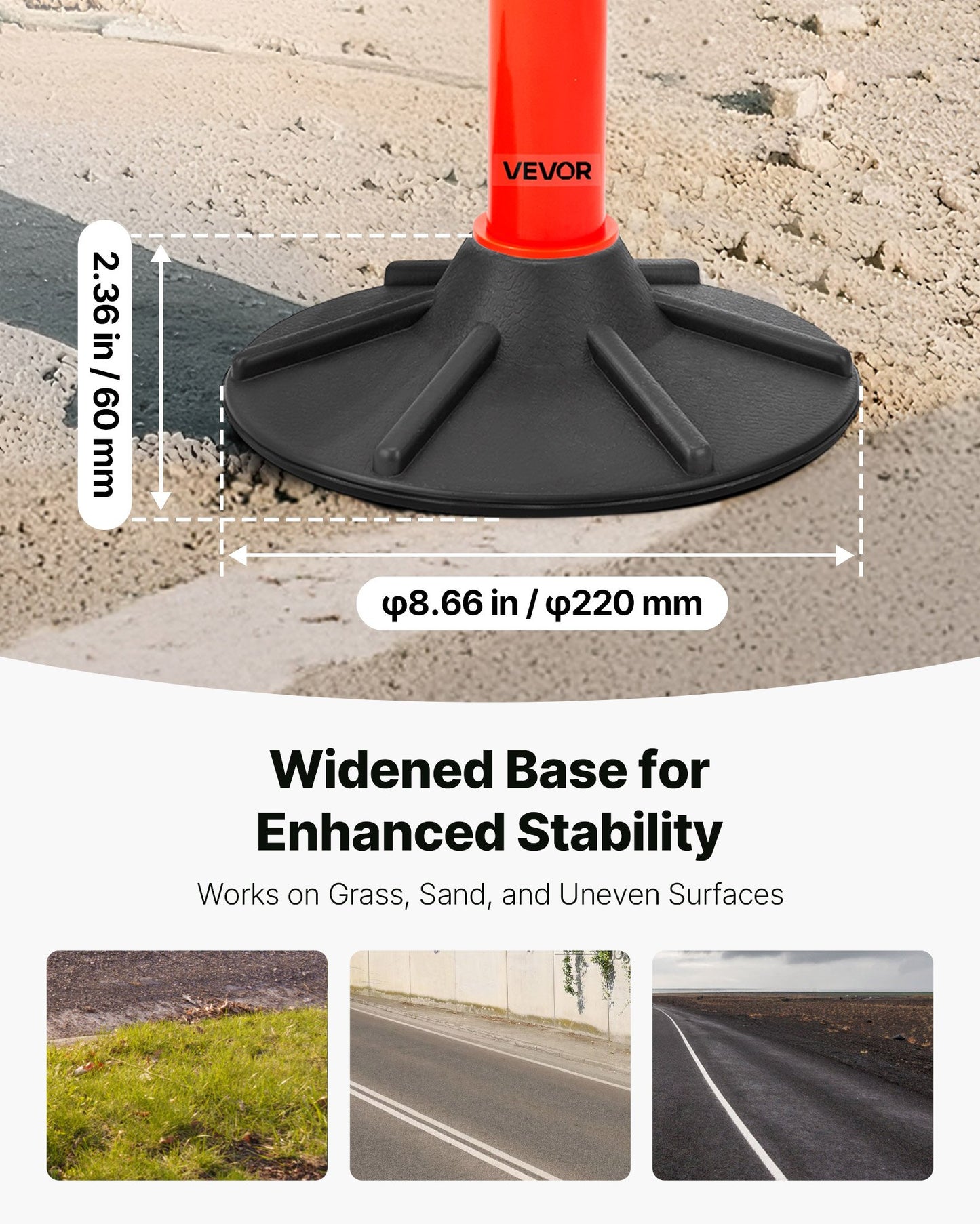 4-pack trafikavgränsningsstolpar, 871 mm trafiksäkerhetskoner med viktad bas, reflexremsor och kedja, kraftiga avgränsningsstolpar för byggarbetsplatser, parkeringsplatser, trängselkontroll, röd