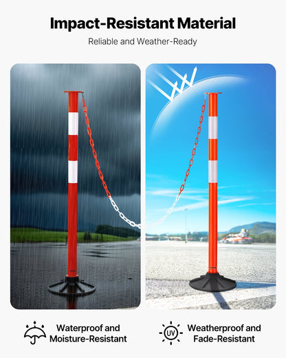4-pack trafikavgränsningsstolpar, 871 mm trafiksäkerhetskoner med viktad bas, reflexremsor och kedja, kraftiga avgränsningsstolpar för byggarbetsplatser, parkeringsplatser, trängselkontroll, röd