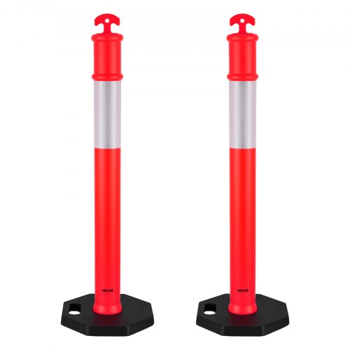 2-pack trafikavgränsningsstolpar, 1140 mm trafiksäkerhetskoner med viktad bas och reflexremsor, kraftiga avgränsningsstolpar för byggarbetsplatser, parkeringsplatser, trängselkontroll, röd
