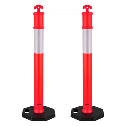 2-pack trafikavgränsningsstolpar, 1140 mm trafiksäkerhetskoner med viktad bas och reflexremsor, kraftiga avgränsningsstolpar för byggarbetsplatser, parkeringsplatser, trängselkontroll, röd