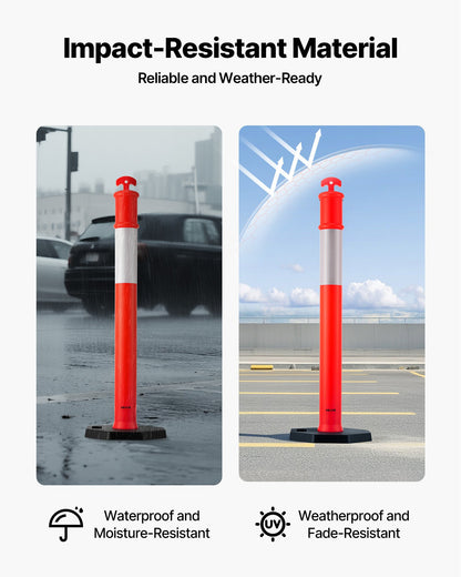 2-pack trafikavgränsningsstolpar, 1140 mm trafiksäkerhetskoner med viktad bas och reflexremsor, kraftiga avgränsningsstolpar för byggarbetsplatser, parkeringsplatser, trängselkontroll, röd