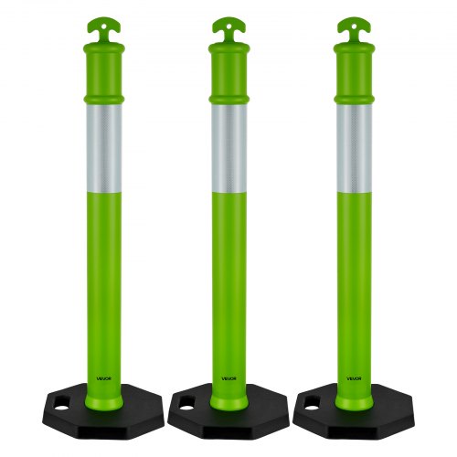 3-pack trafikavgränsningsstolpar, 1140 mm trafiksäkerhetskoner med viktad bas och reflexremsor, kraftiga avgränsningsstolpar för byggarbetsplatser, parkeringsplatser, trängselkontroll, gröna