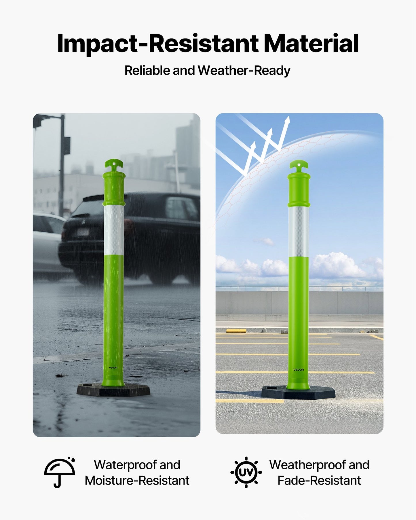 3-pack trafikavgränsningsstolpar, 1140 mm trafiksäkerhetskoner med viktad bas och reflexremsor, kraftiga avgränsningsstolpar för byggarbetsplatser, parkeringsplatser, trängselkontroll, gröna