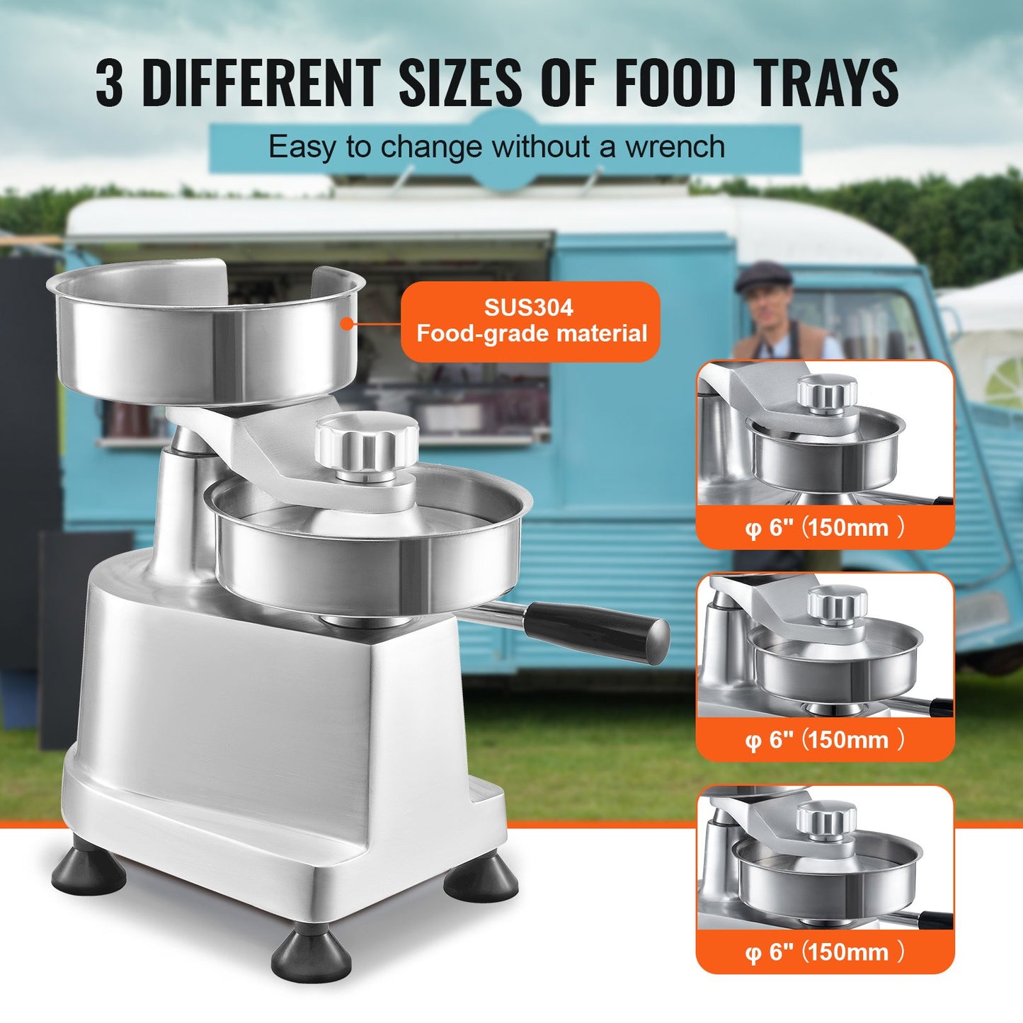 Kommersiell hamburgarpress, hamburgar- och nötfärspress med 3 konvertibla formar (4/5/6 tum), kraftig hamburgarpress i rostfritt stål, köttformningsmaskin med 1500 st. färspapper