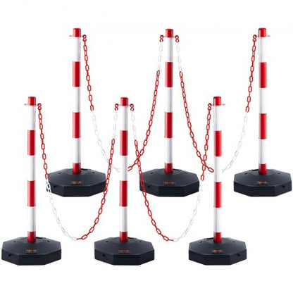 Justerbara trafikavgränsningskoner, 6-pack, trafiksäkerhetsavgränsare med fyllbar bas 2 m kedja, för trafikreglering, varning, parkeringsplats, byggvarning, vägar, röd och vit