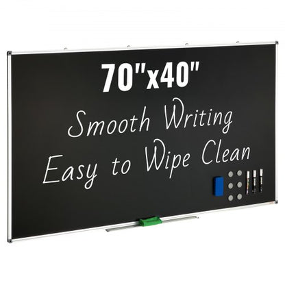 Svart tavla, 70 x 40 tum stor griffeltavla med aluminiumram, svarta tavlor med whiteboard, inkluderar 1 magnetisk raderbar penna och 3 whiteboardpennor, svart yta, för kontor, hem och skola