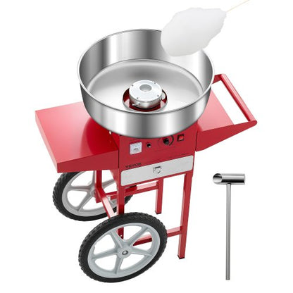Electric Cotton Candy Machine with Cart, 1000W Commercial Candy Floss Maker with 52cm Stainless Steel Bowl, Sugar Scoop, and Drawer, Easy to Use, for Home, Kids Birthday, Family Party, Red
