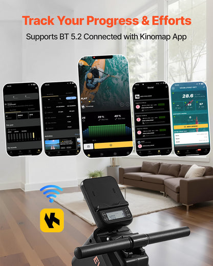 Magnetisk roddmaskin, 16-nivåers tyst motstånd, justerbar, hopfällbar roddmaskin för hemmabruk, 158 kg viktkapacitet, roddmaskiner med slät remskiva, Bluetooth-appkompatibel och LCD-skärm
