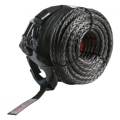Syntetiskt vinschlina, 9,5 mm x 30,48 m 12 020 kg syntetisk vinschlina med skyddshylsa + smidd vinschkrok + dragrem, universell passform för SUV, stort terrängfordon, lastbil