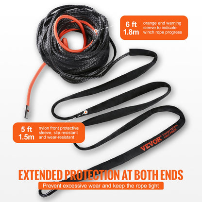 Synthetic Winch Rope, 9.5 mm x 25.91 m 12,020 kg Synthetic Winch Line Cable Rope with Protective Sleeve + Forged Winch Hook + Pull Strap, Universal Fit for SUV, Large Off-Road Vehicle, Truck