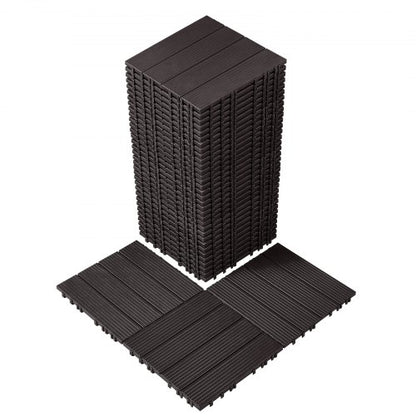 Sammankopplade altanplattor, 36-pack, 28,5 cm x 28,5 cm, 36 kvm, vattentät plast för utomhusbruk, allvädersbruk, altanplattor för veranda, pool, balkong, bakgård, mörkbruna