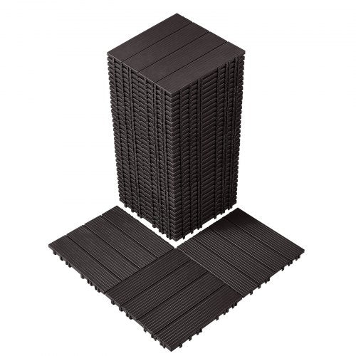 Sammankopplade altanplattor, 36-pack, 28,5 cm x 28,5 cm, 36 kvm, vattentät plast för utomhusbruk, allvädersbruk, altanplattor för veranda, pool, balkong, bakgård, mörkbruna