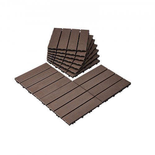 Sammankopplande altanplattor av plast, trä, 27-pack, 30x30 cm, 27 kvm, vattentät utomhusgolv, väderbeständig, altanplattor för veranda, pool, balkong, bakgård, mörkbrun