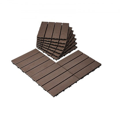 Sammankopplande altanplattor av plast, trä, 27-pack, 30x30 cm, 27 kvm, vattentät utomhusgolv, väderbeständig, altanplattor för veranda, pool, balkong, bakgård, mörkbrun