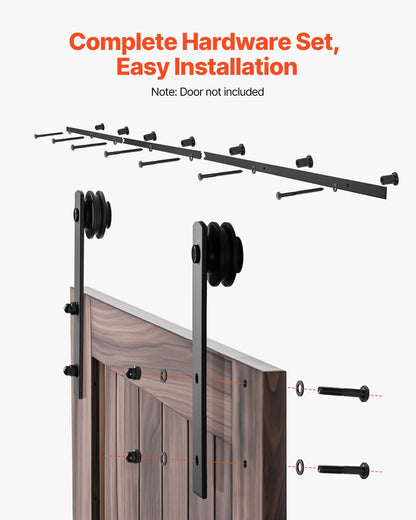 3 meter skjutdörrssats, viktkapacitet 140 kg, kompatibel med skjutdörrar med en maximal bredd på 152 cm och en tjocklek på 3,8 till 3,8 cm, slitstarkt spår och I-formad rulle, svart