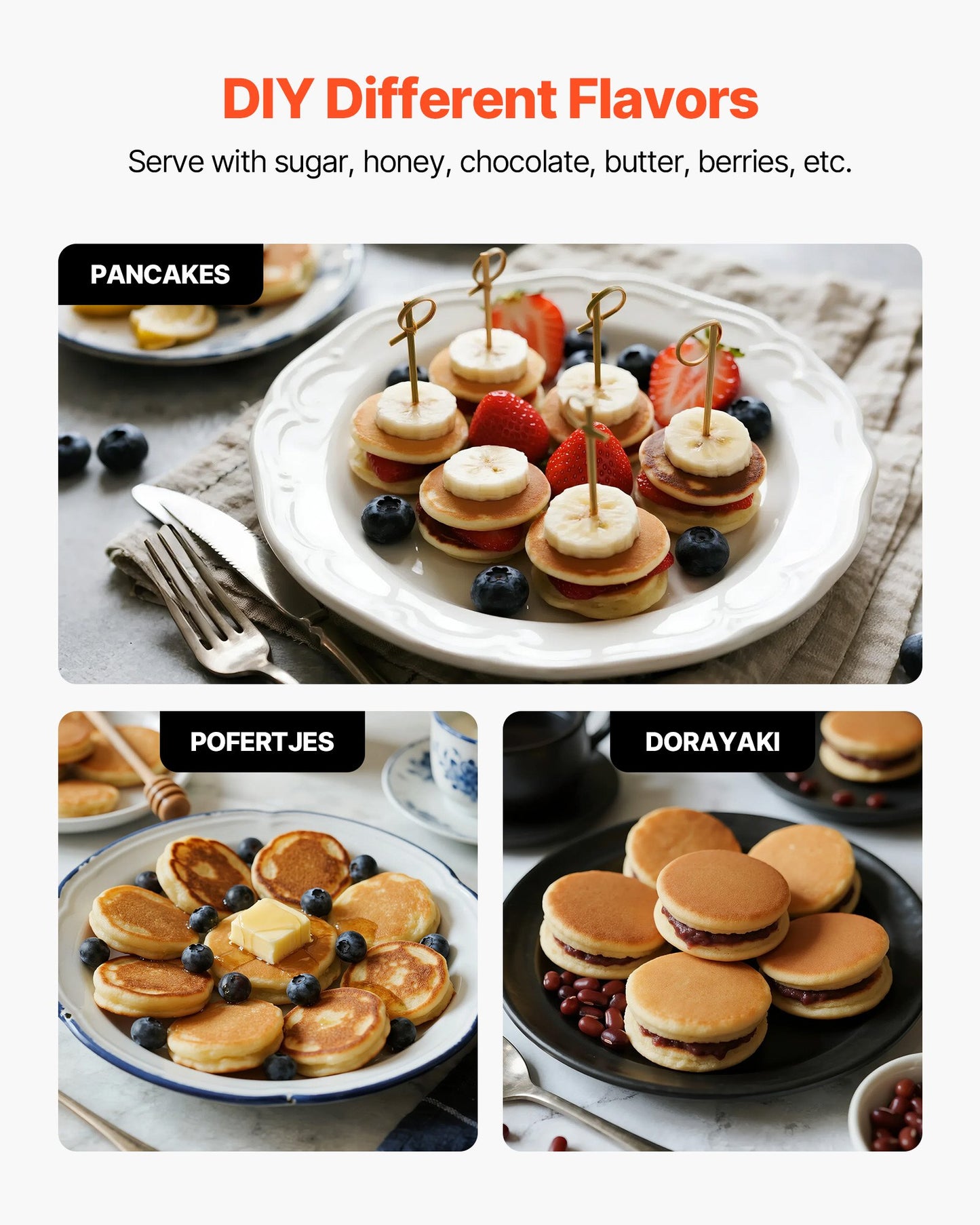 Mini pannkaksjärn, 25 st 43 mm diameter holländsk muffinsvåffeljärn, non-stick poffertjesgrill i rostfritt stål, kommersiell elektrisk dorayakimaskin, temperatur- och tidskontroll, hemmakök och restaurang
