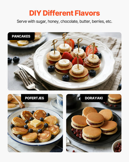 Mini pannkaksjärn, 25 st 43 mm diameter holländsk muffinsvåffeljärn, non-stick poffertjesgrill i rostfritt stål, kommersiell elektrisk dorayakimaskin, temperatur- och tidskontroll, hemmakök och restaurang